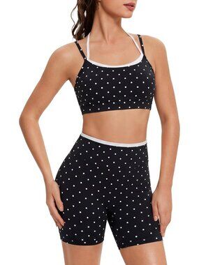 Women's Black Doubel Layer Open Back Activewear Sports Bra & Gym Shorts Set